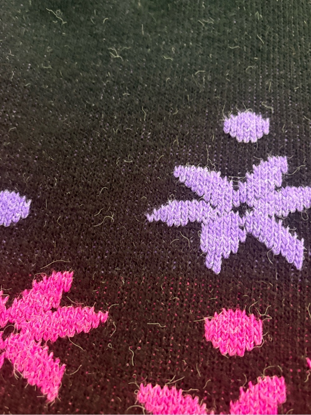 Black Crewneck Sweater with Pink & Lilac holiday Pattern - Picture 3 of 7